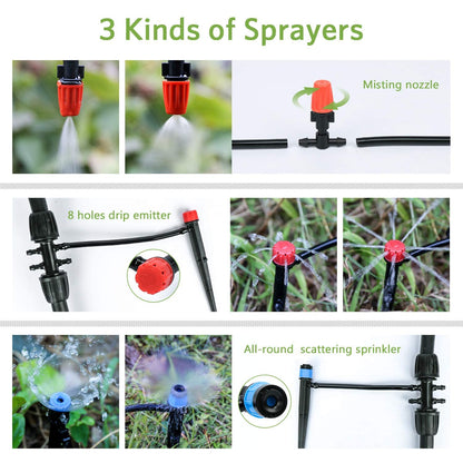 MIXC 226 FT Drip Irrigation System Kit, Automatic Watering System for Garden Greenhouse with 1/4" & 1/2" Tubing - Adjustable Nozzles & Sprinklers for Garden, Greenhouse, Lawn, Potted Plants