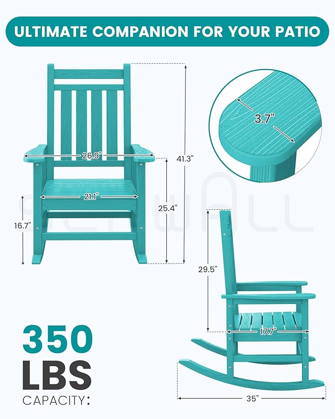 SERWALL HDPE Outdoor Rocking Chair Set of 6, Patio Rocking Chairs for Adults, All Weather Outdoor Rockers for Lawn, Aruba