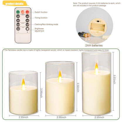 Eynshoo Flameless Candles with Remote&Timer - Realistic 3D Flickering Flame LED Battery Operated Candles, Warm White Light for Home Decor, Christmas, Wedding, Party, and Holiday Decoration