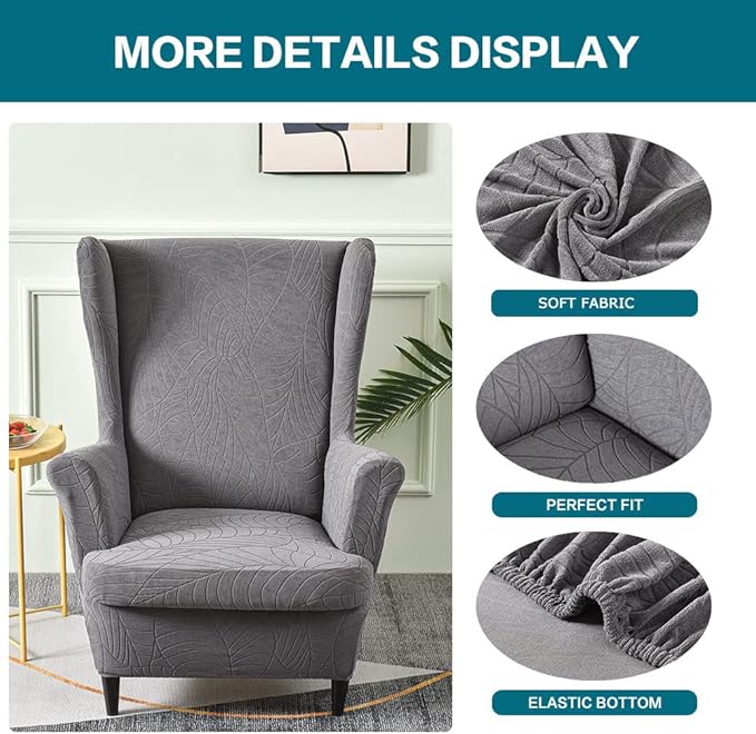 KRFOONN Stretch Wing Chair Slipcovers Jacquard 2 Piece Wingback Chair Covers