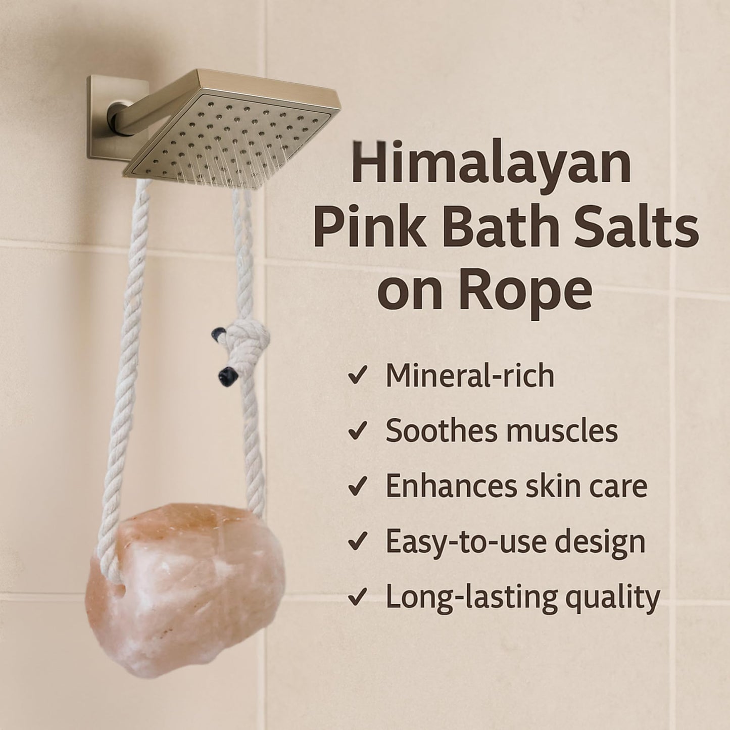 Himalayan Pink Bath Salts on Rope – Natural Salt for Bath Soak and Salt for Shower Use