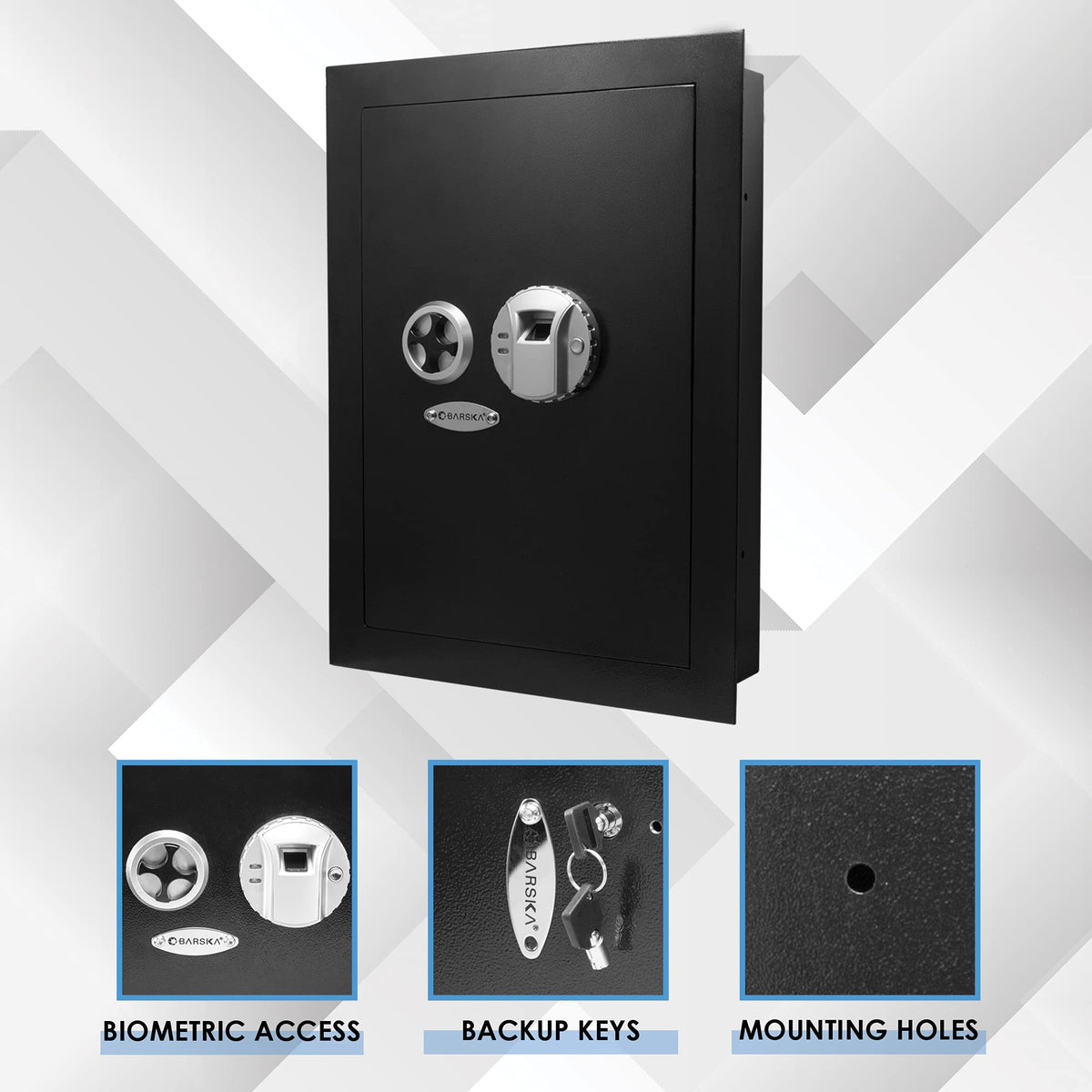 Barska Biometric Fingerprint Steel Wall Safe with Adjustable Shelves – DOJ Certified with Pry-Resistant Deadbolts, Mountable for Home, Office, and Business Use