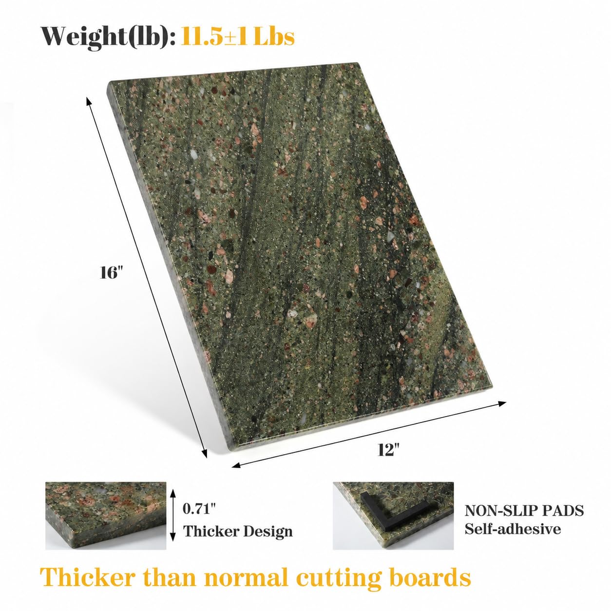 Koville Granite Cutting Board for Kitchen, 16x12 Inches Large Marble Slab Cheese Board, Rectangular Serving Board for Baking Charcuterie Pastry, Natural Stone Board for Countertop (Green)