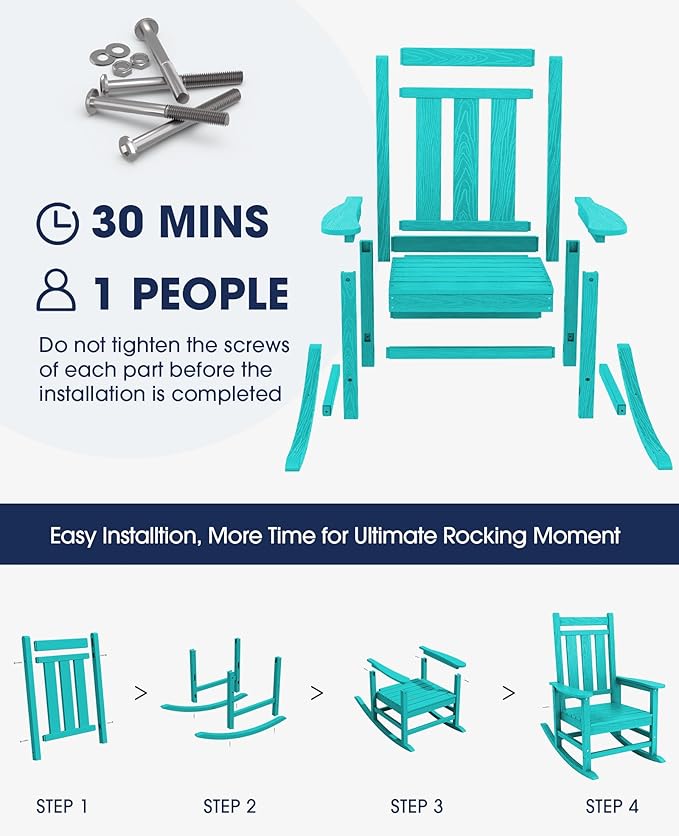 KINGYES Oversized Outdoor Rocking Chair, All-Weather Patio Rocking Chairs for Porch, HDPE Outdoor Patio Rockers with High Back & Wide Seat for Garden, Lawn, Aruba