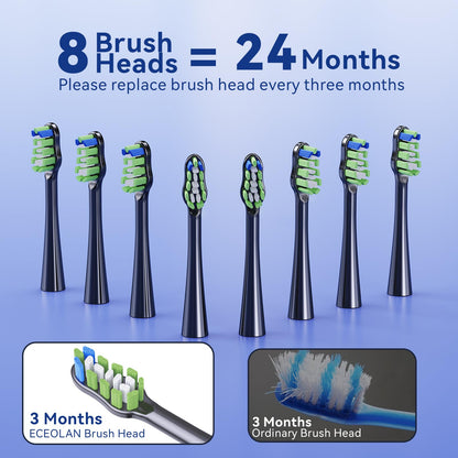 Electric Toothbrush for Adults, Rechargeable Sonic Toothbrush, IPX7 Waterproof Travel Toothbrush Set with Case, 8 Brush Heads, Charger, 2-Min Smart Timer, One Charge Last 60 Days(Black)