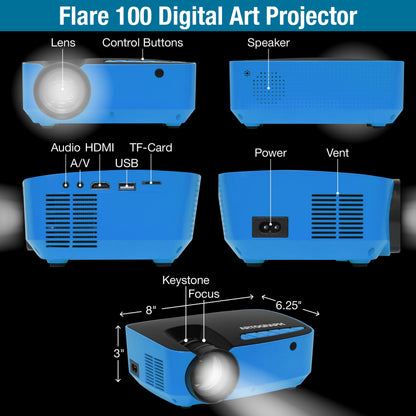 Artograph Flare 100 Digital Art Projector with Adjustable Monopod Stand, Blue/Black – 1080p Native Resolution, Built-In Art Grids for Drawing and Tracing, WiFi and HDMI Compatible