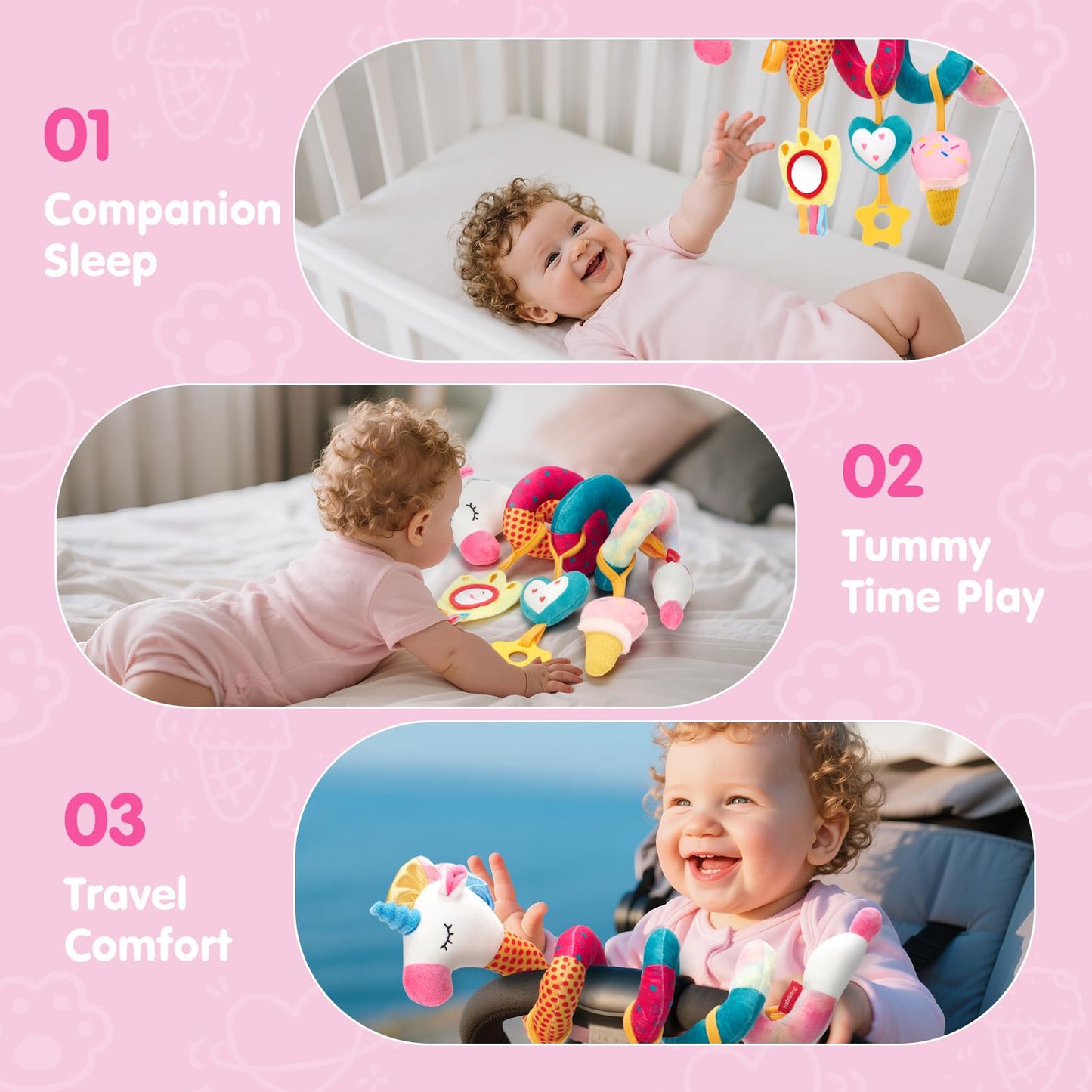 hahaland Spiral Pram Toys baby toys 0-6 months newborn Sensory Toys for Babies Pushchair Stroller/Car Seat Activity Baby Toy for 0 3 6 9 12 Months Hanging Toys for Babies pram toy Infant Girls