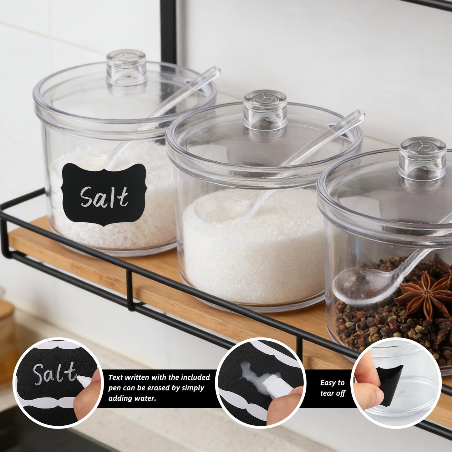 6 Pcs Clear Acrylic Sugar Bowls,13 oz Seasoning Box Condiment Pots with Spoon and Lid,Sugar Spice Salt Canister for Sugar,Salt,Tea,Spices,Herbs and Condiments,Home Kitchen,Coffee Bar,Restaurant