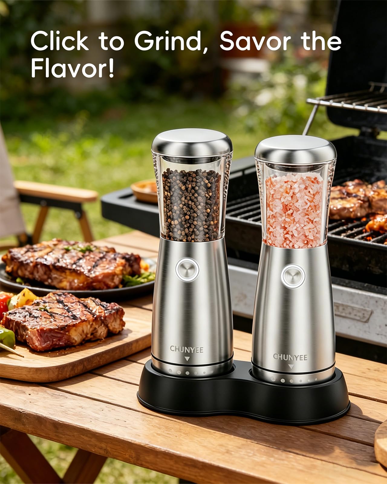 Electric Salt and Pepper Grinder Set - Automatic Stainless Steel Rechargeable Salt and Pepper Grinder Set with Storage Base, Large Capacity, LED Light & Adjustable Coarseness, Ideal Kitchen Gadget