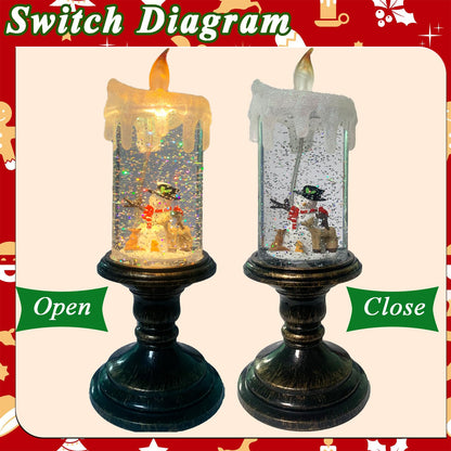 Snowmen Snow Globe Candle Operated Flameless LED Christmas Decor with Swirling Water & Glitter, Spinning Tabletop Centerpiece for Holidays, Winter Wonderland Gift