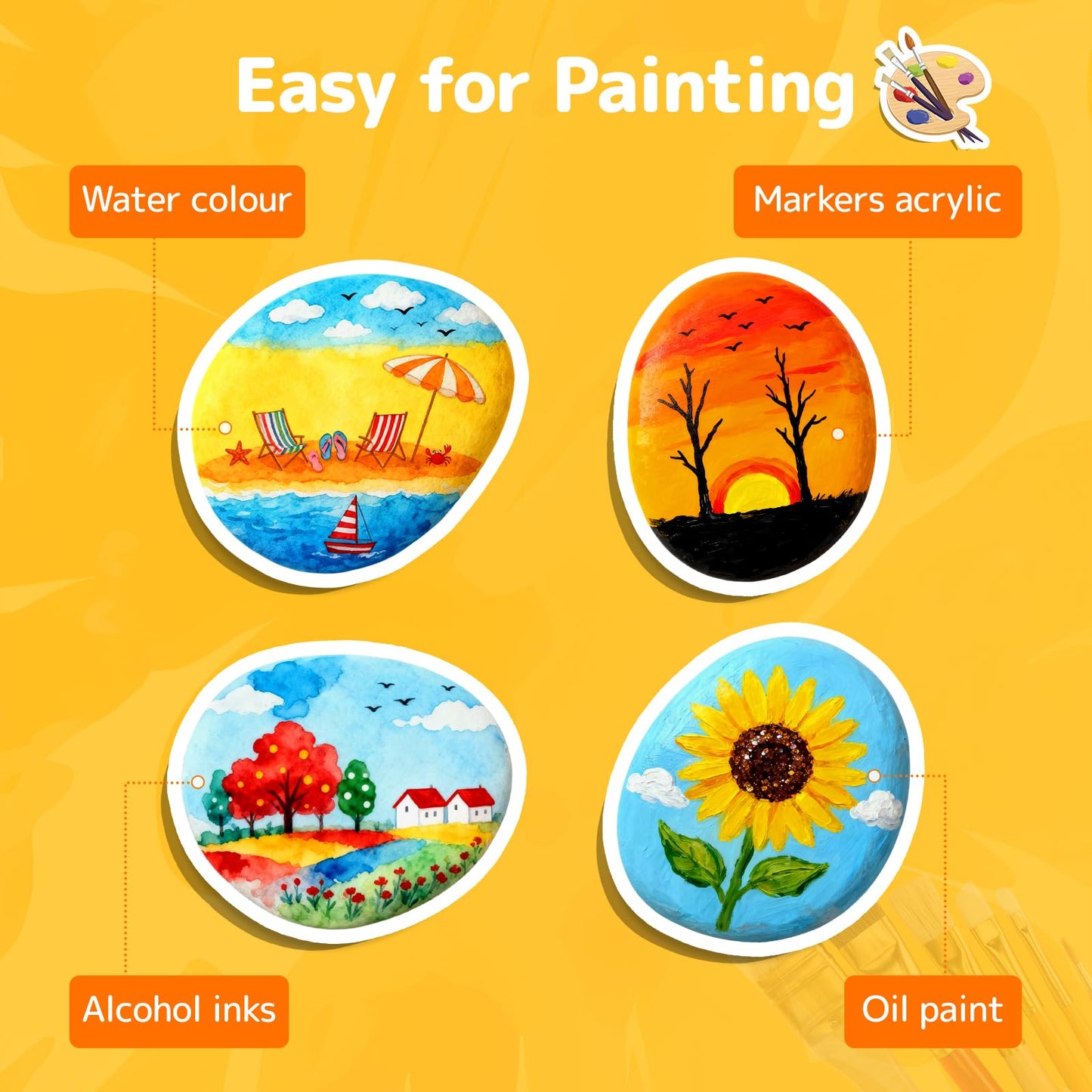Simetufy 45 Pcs Painting Rocks Bulk, 2"-3" River Rocks for Painting, Flat Smooth Rocks for DIY Painting, Natural River Stones for Arts & Crafting, Kindness Stones
