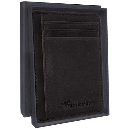 Travelambo Slim Wallet Front Pocket Minimalist Leather RFID Blocking Medium Size