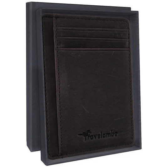 Travelambo Slim Wallet Front Pocket Minimalist Leather RFID Blocking Medium Size