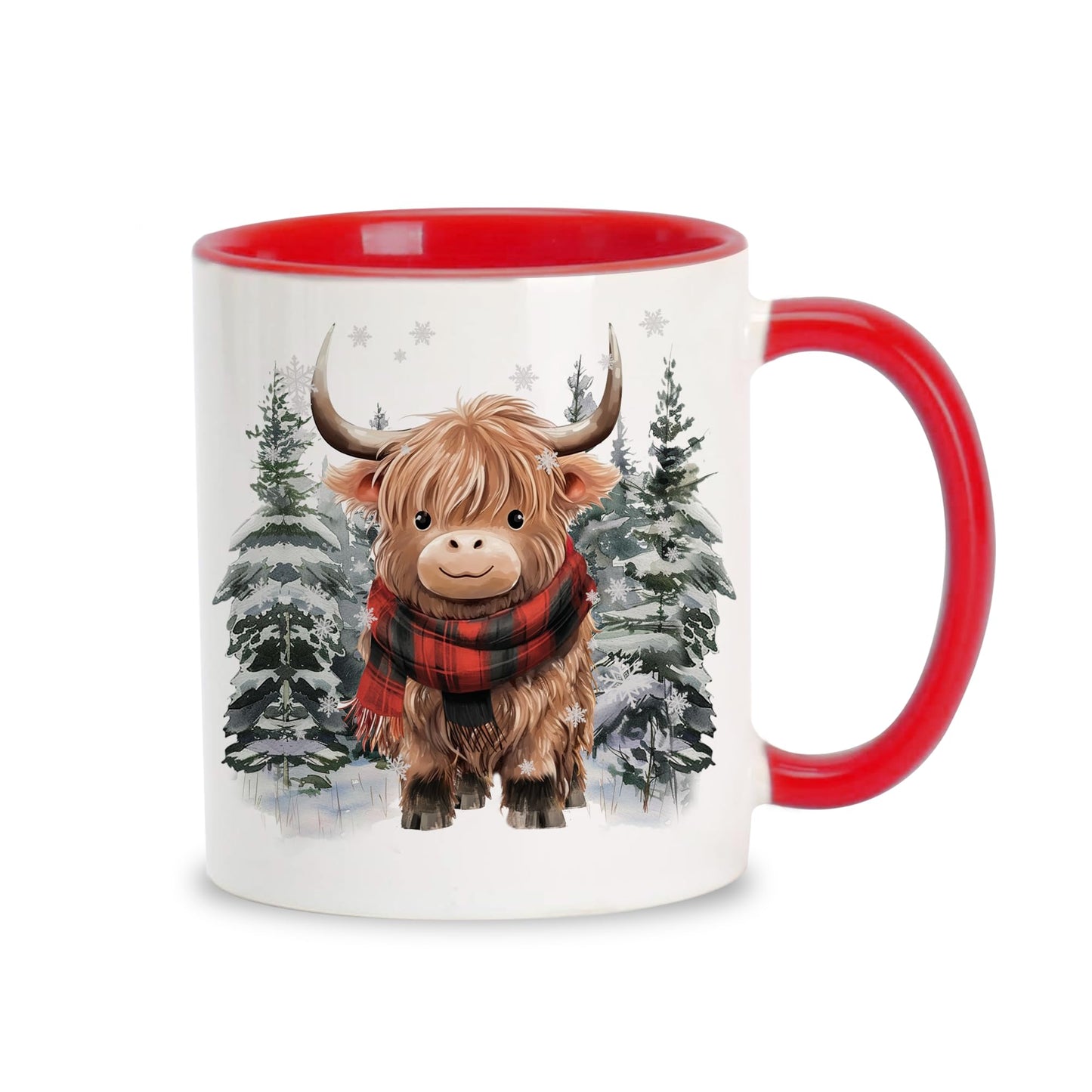 Hyturtle Winter Highland Cow Coffee Mug - Birthday Christmas Gifts For Highland Cow Lovers - Cute Animal Gifts For Women - Animal Lover Gift Ideas 11oz Two Tone Color Red/White Ceramic Tea Mug Cup