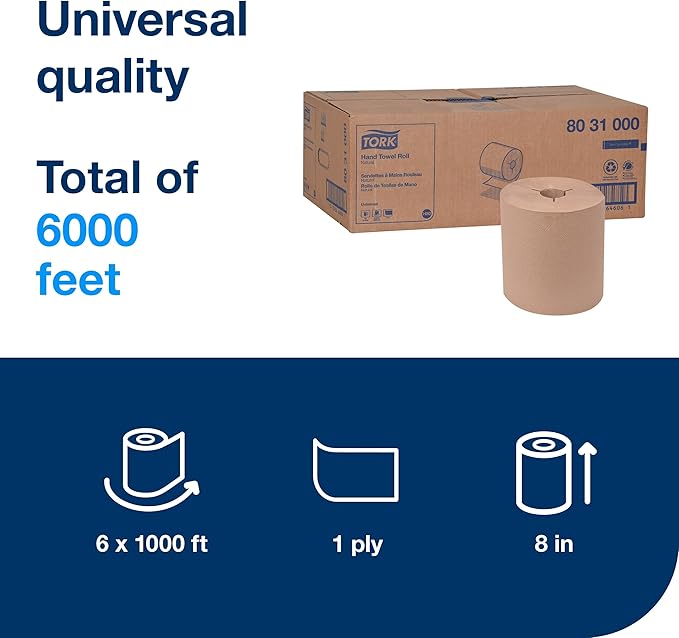 Tork Hand Towel Roll, Extra Large, 100% Recycled, 6 Rolls x 1000 ft