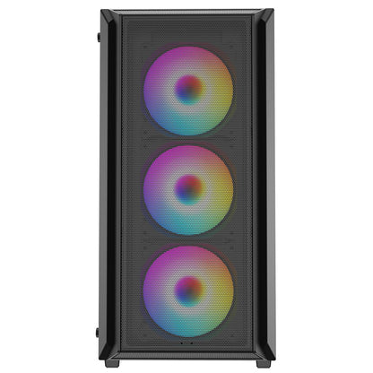 iONZ KZ10 PC Gaming Case Mid Tower ATX Tempered Glass With 4 x 120mm ARGB Fans - Black