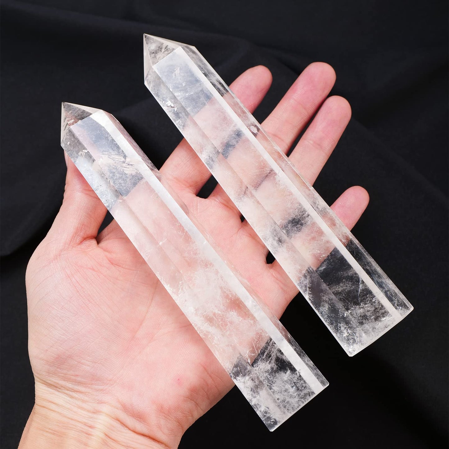 Apengshi Large Clear Quartz Natural Healing Crystal Tower 5.9"-6.3" 6 Faceted Single Point Chakra Crystal Wand Energy Meditation Stone Home Decor Collection Gift
