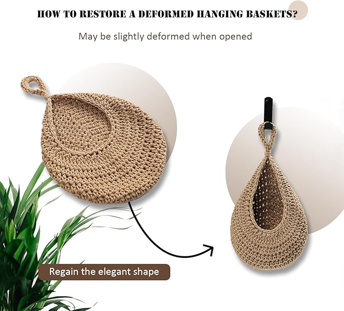 Hanging Fruit Large Basket Set of 3, Boho Wall Hanging Storage Basket