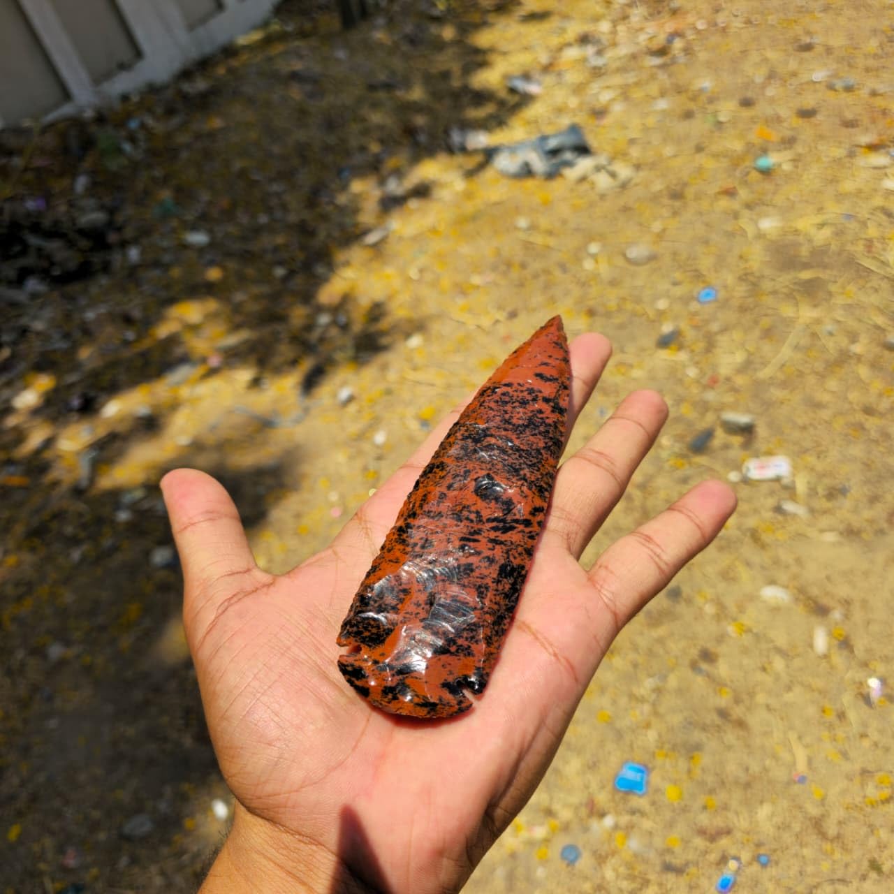 6 Inch Mahogany Obsidian Arrowhead - Large Hand Carved Volcanic Glass Stone - Grounding & Protection Crystal for Altar Decor, Meditation, and Healing - Genuine Gemstone Artifact Point