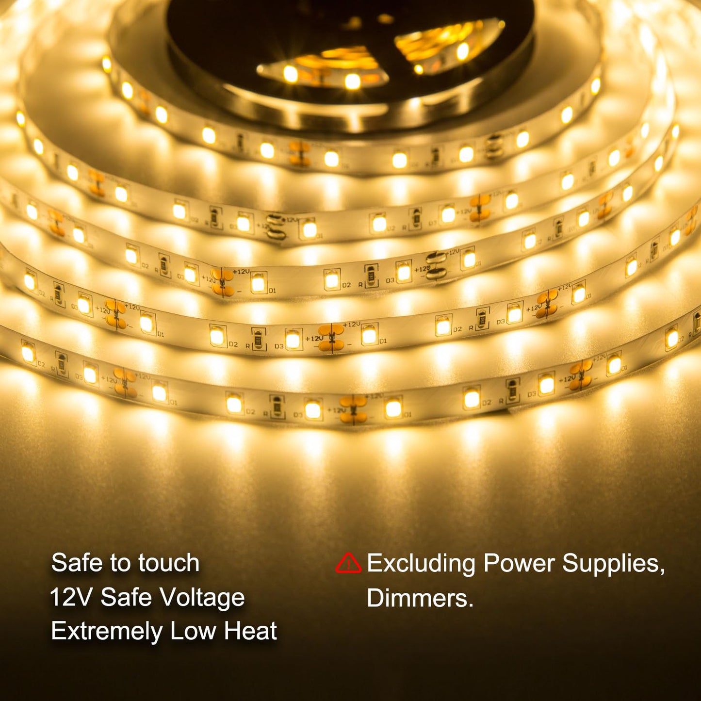 JUNWEN Flexible LED Strip Lights, Warm White,20ft 360LEDs 2835 LED Ribbon, String Light, 12V Tape Lights, Non Waterproof, Under Cabinet Children's Rooms Hallway Staircase Corridor Collectable