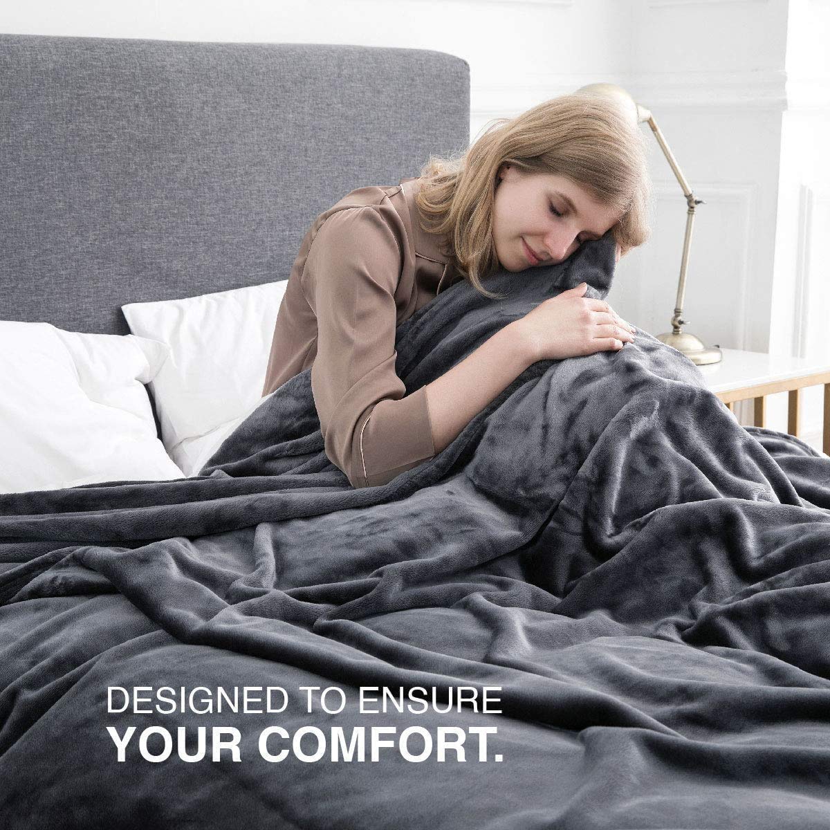 MOONLIGHT20015 Fleece Throw Blanket for Sofa - Soft Cosy Fluffy Blankets for Bed, Warm Single Throws for Audlts, Dark Grey, 130x150 cm