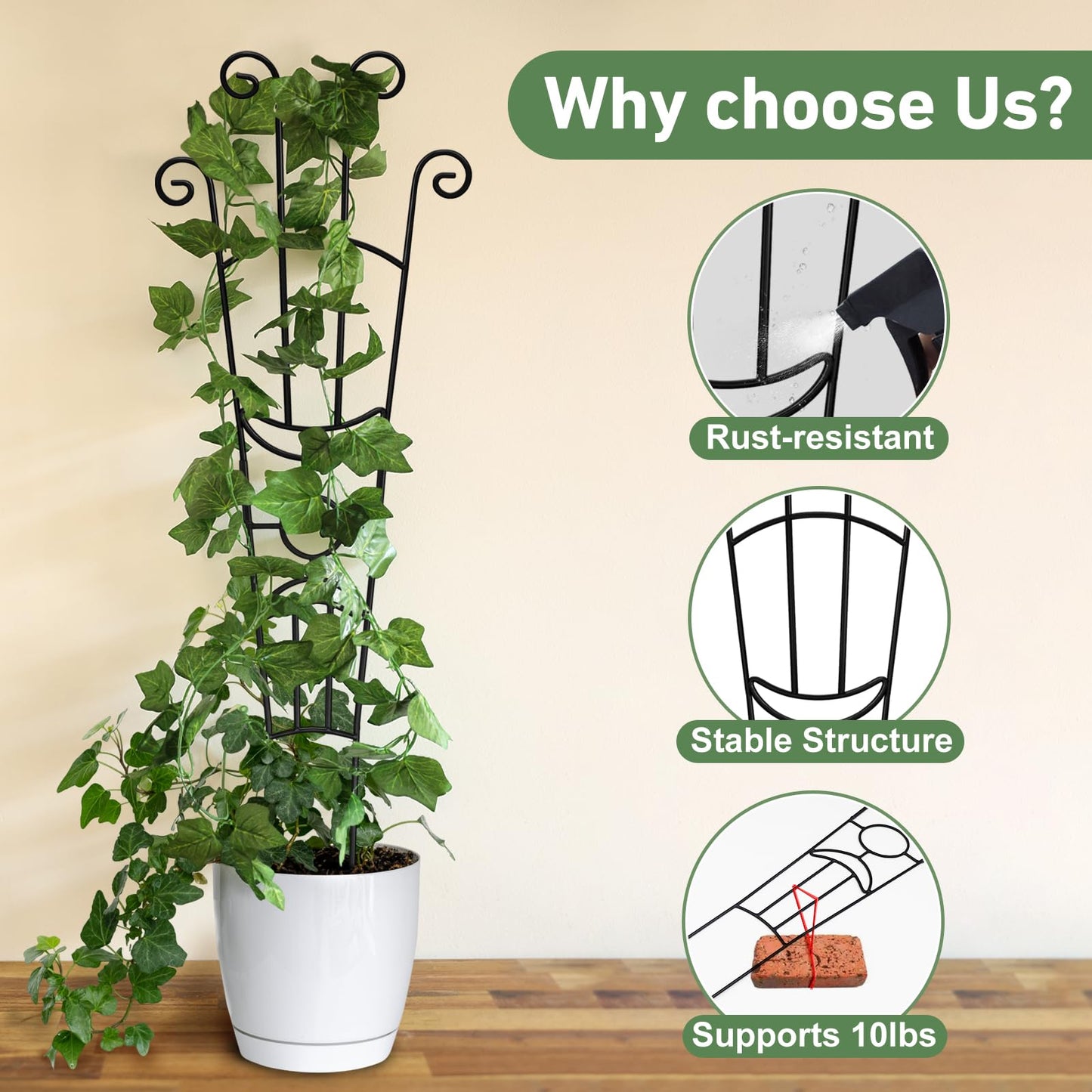 Xeeol 32.6in Plant Trellis for Climbing Plants Indoor Outdoor, Expandable Large Metal Garden Trellis for Potted Plants, Heavy-Duty Tall Pothos Plant Climber Support for Ivy Pothos Hoya Monstera, 2P