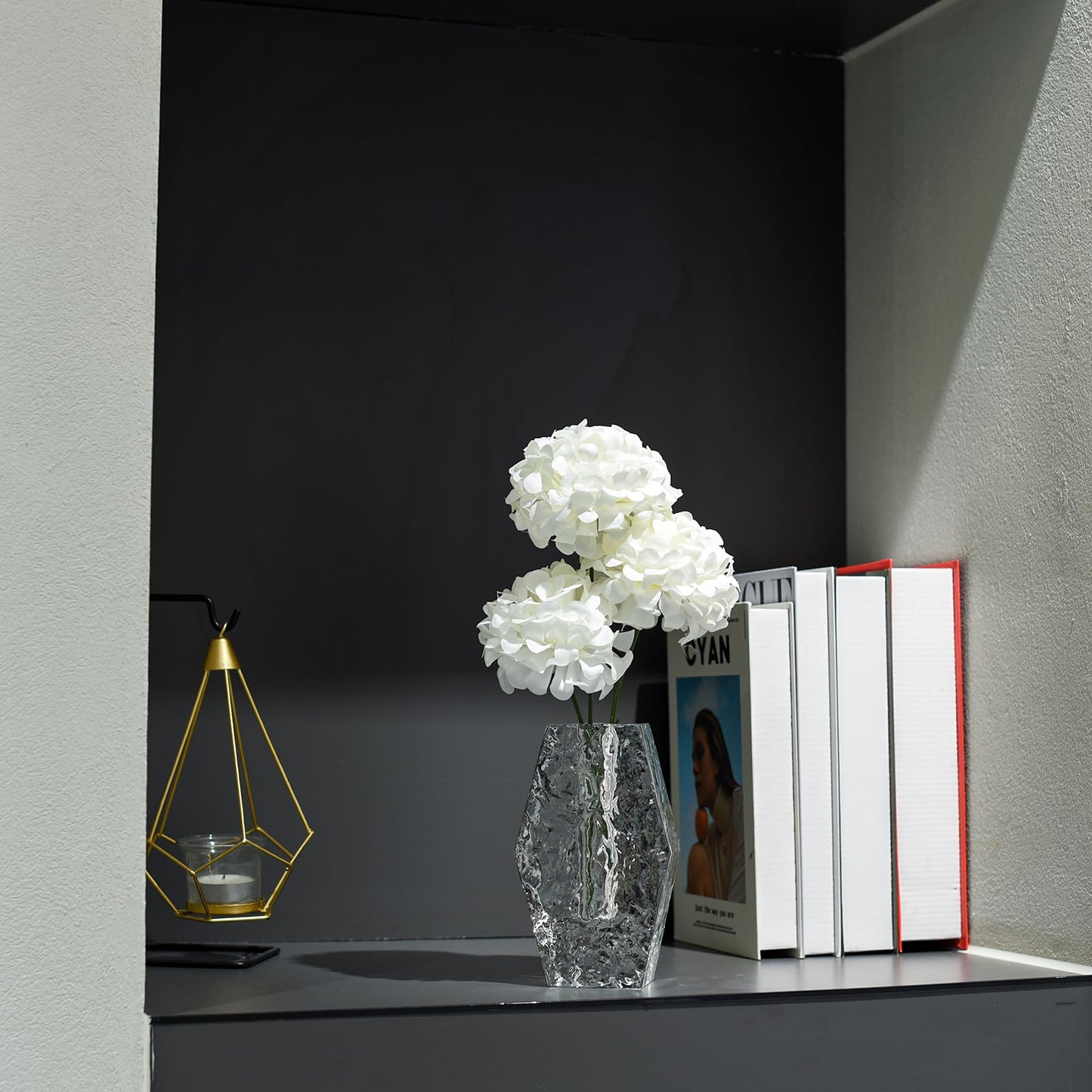 Glacier Series Crystal Vase 6.3-inch High, Modern Crystal Home Office Decor for Living Room Dining Table Centerpieces, Birthday and Wedding
