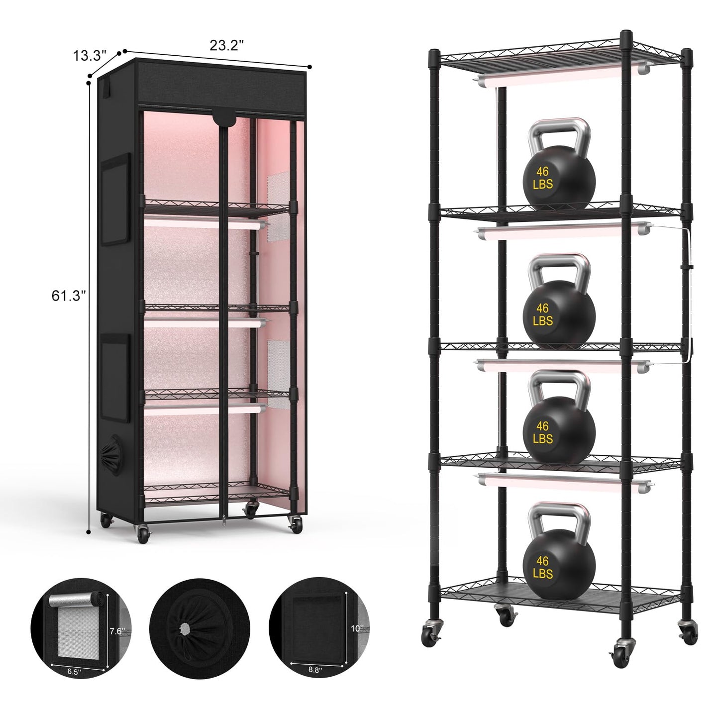 sagrynfp Indoor Greenhouse with Grow Light, 5 Tier 23.2" L×13.3" W×61.3" H Indoor Green House, with 96W Full Spectrum Growing Lamps，Metal Indoor Greenhouse for Seed Starting