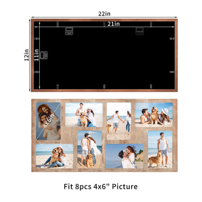YESKAY 4x6 Picture Frame Collage for Wall Decor,Multiple Photo Collage Frames with Tempered Glass,8-Opening for 4 x 6 Picture Frames,Rustic Brown,1 Pack(OD:11.75X21in)