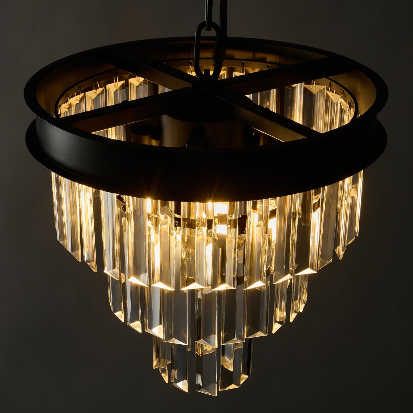 Modern Crystal Chandeliers For Dining Room: 12" Black Small Luxury Hanging Pendant Light Fixture Over Table - 3 Tiers Mini Round Chandelier For Kitchen Island Bedroom Entryway Foyer Closet 4 Lights