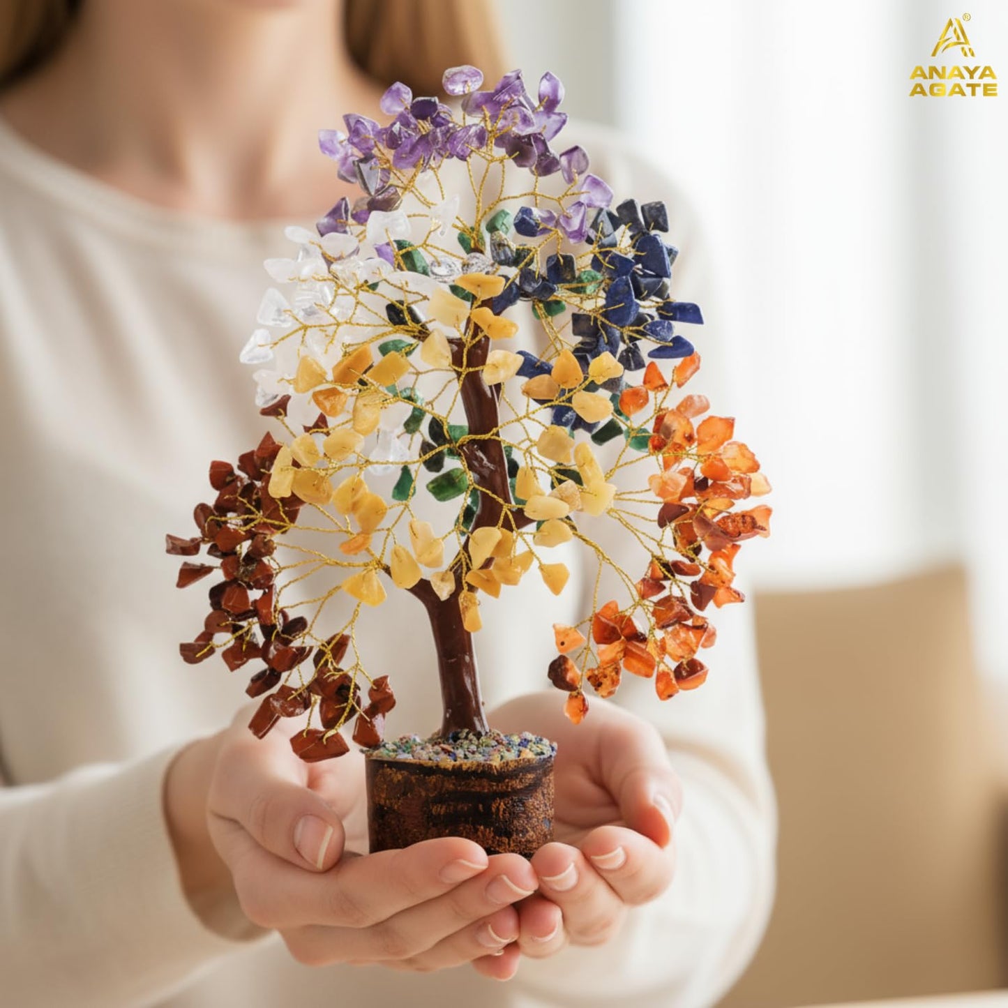 ANAYA AGATE 7 Chakra Crystal Tree of Life – Handmade Healing Crystals and Crystals and Healing Stones Money Tree for Home & Office Decor – Feng Shui Spiritual for Women