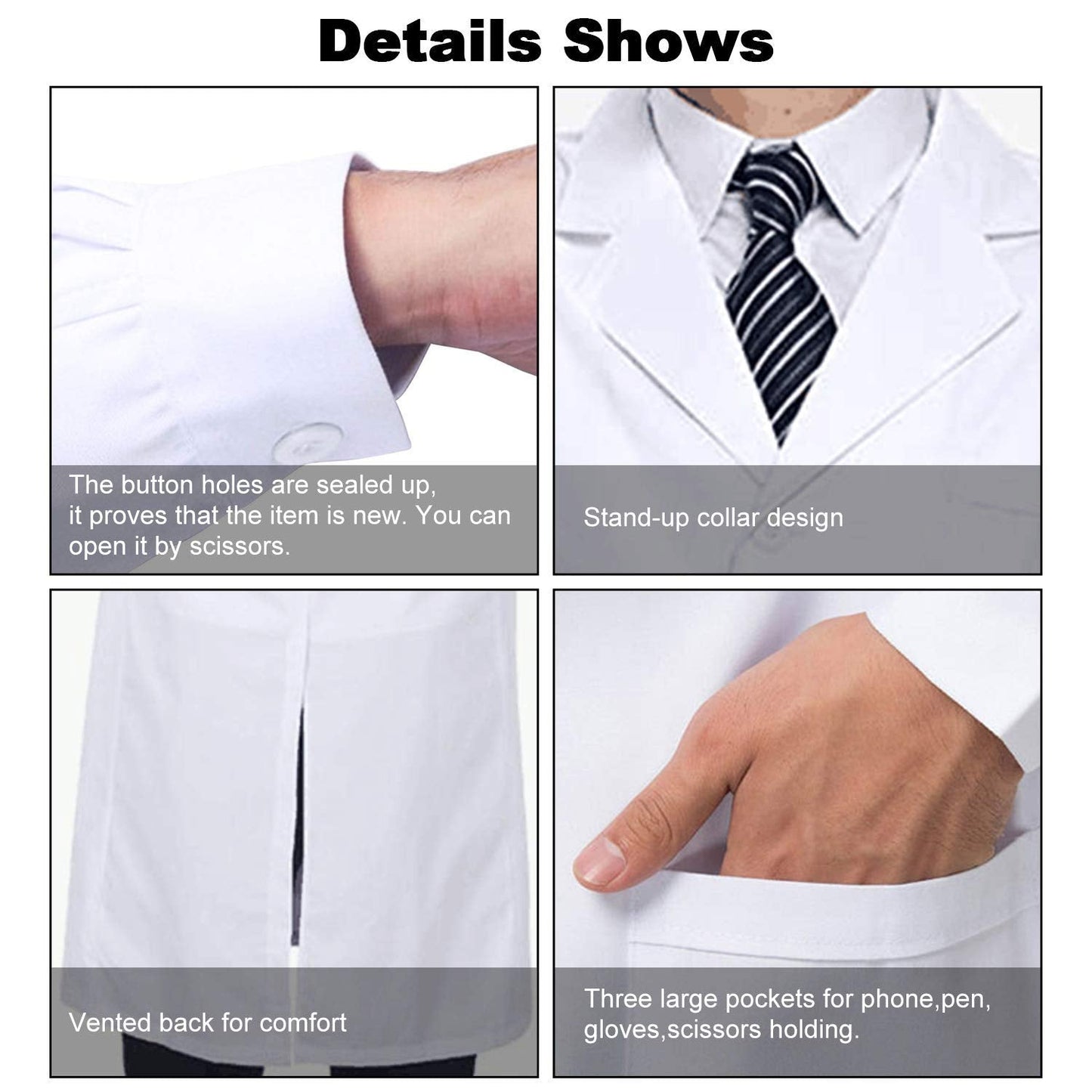 Waflyer White Unisex Cotton Polyester Scientist Lab Coat - Doctor Workwear Uniform for Food Coat Laboratory - Men's S