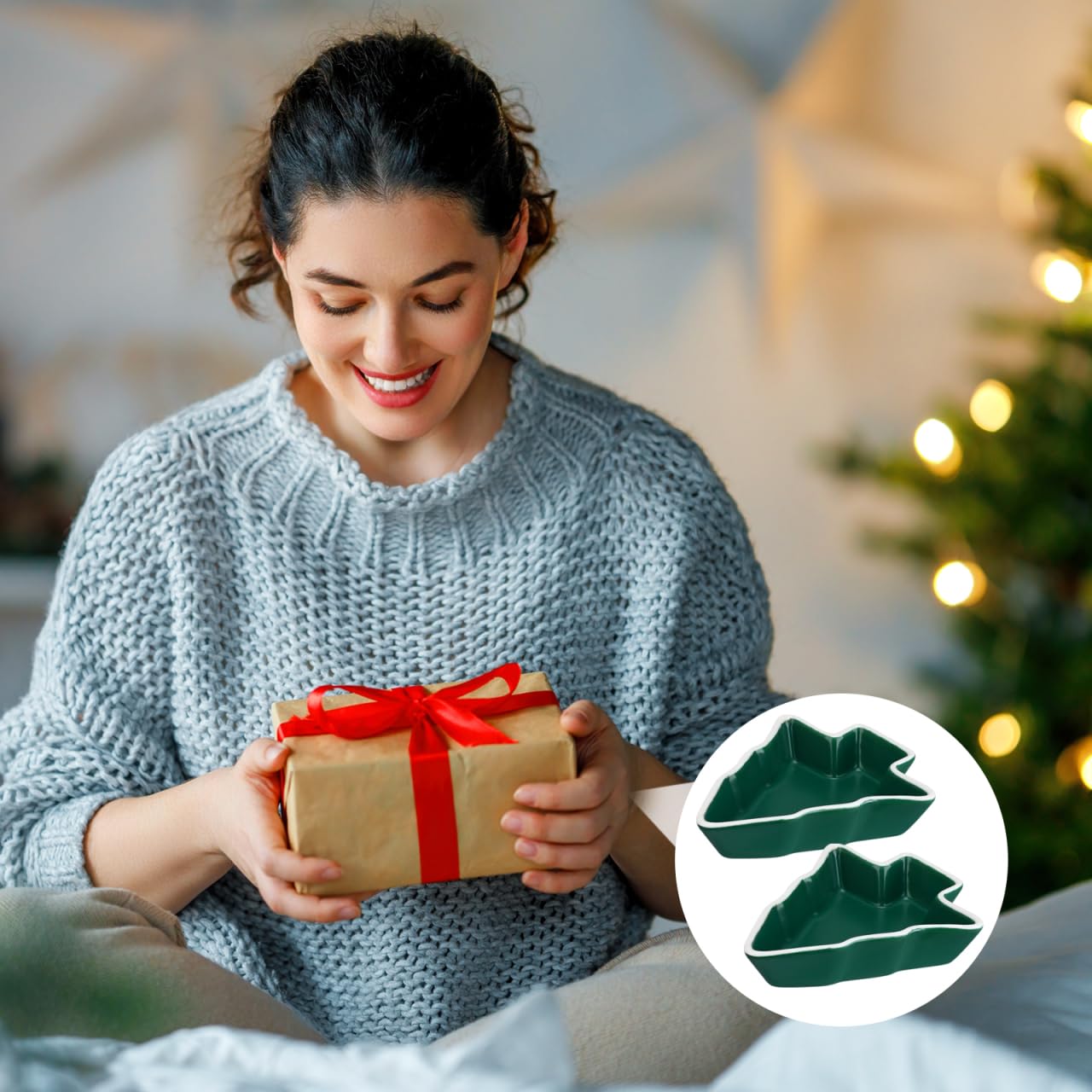 Angoily 2Pcs Christmas Tree Ceramic Dish, Christmas Tree Sauce Dish Xmas Snack Appetizer Tray Ceramic Appetizer Tray Candy Serving Platters Snack Dry Fruit Sauce Dishes Wedding Holiday Party, Green
