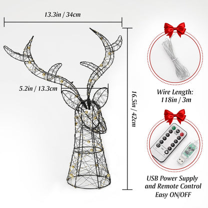 Roylvan Christmas Tree Topper with 8 Lighting Modes, Reindeer Tree Topper Light with 30 LEDs USB Powered Xmas Treetop Warm Light Tree Decoration Indoor Outdoor Home Decor, 3.3FT Cable