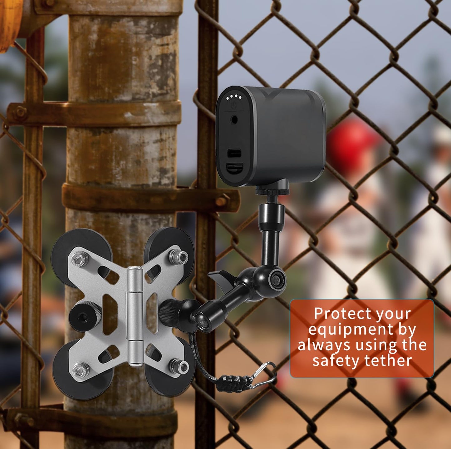 Magnetic Camera Fence Mount for Mevo Start, Post Mount for Cell Phone/GoPro,Two 1/4" Threaded Points, Flexible Hinge Camera Holder, for Recording Baseball/Tennis Games/Softball