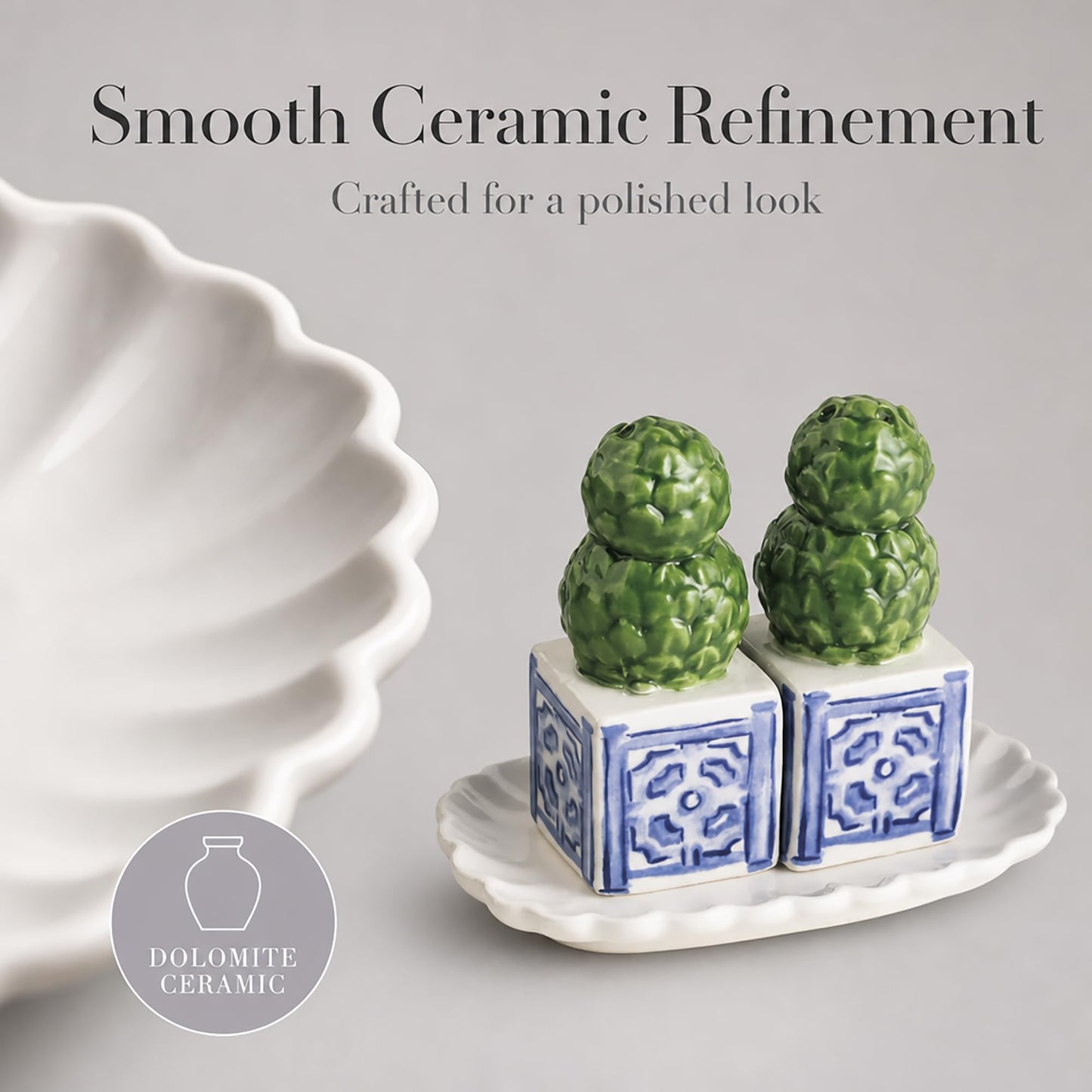 Mud Pie Ceramic Topiary Salt And Pepper Shaker Set
