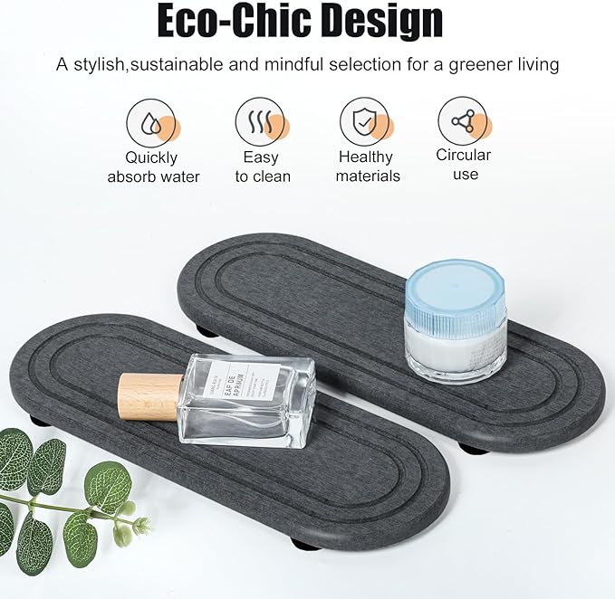 2PCS Water Absorbing Stone Tray, Fast Drying Diatomite Stone Sink Tray