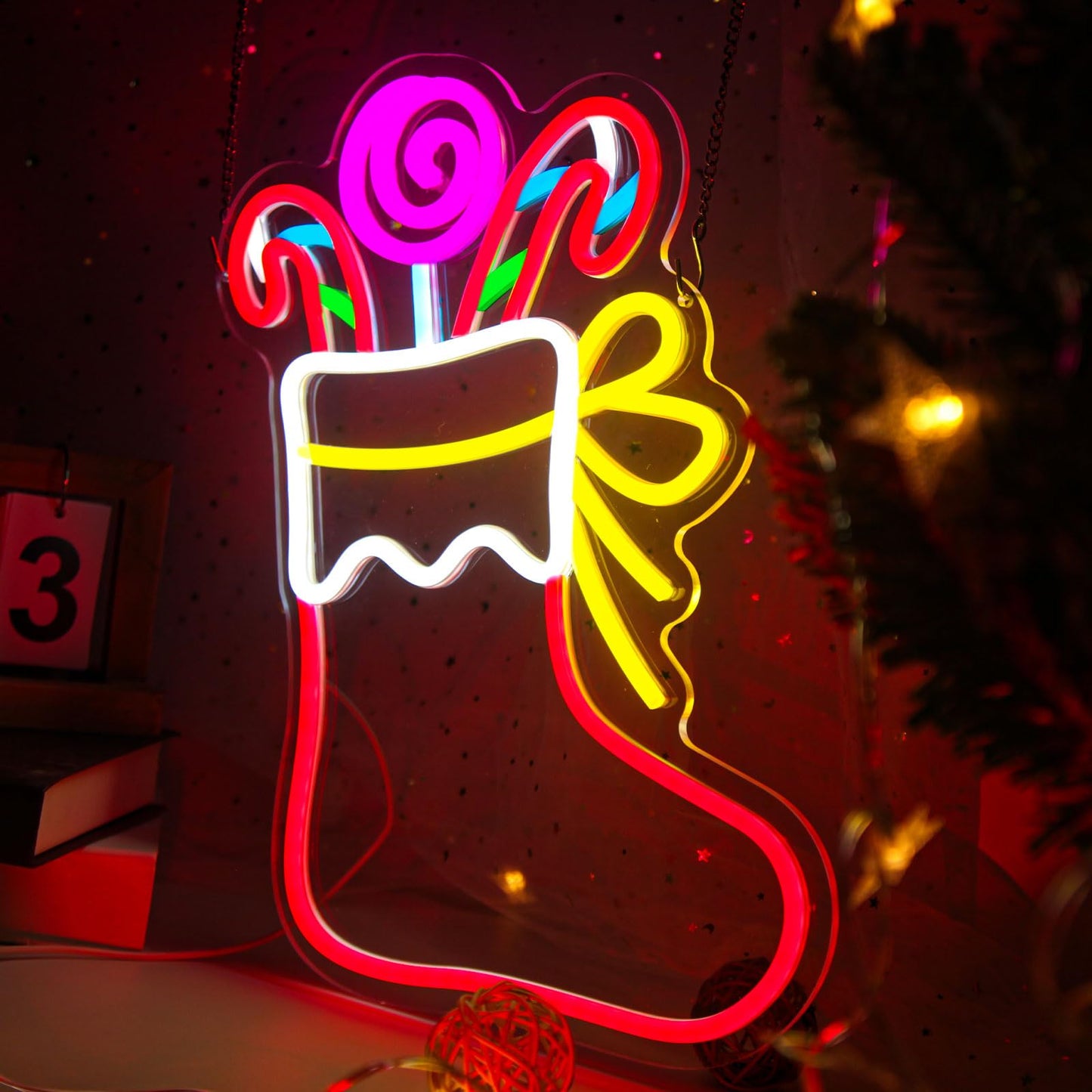 Mvorixa Christmas Stocking Neon Sign, Dimmable LED Neon Christmas Wall Lights, Xmas Decoration for Indoor Holiday Party, Kids Bedroom, Living Room, Bar, Pub, Xmas Tree, Window Display Decor, New Year Gift
