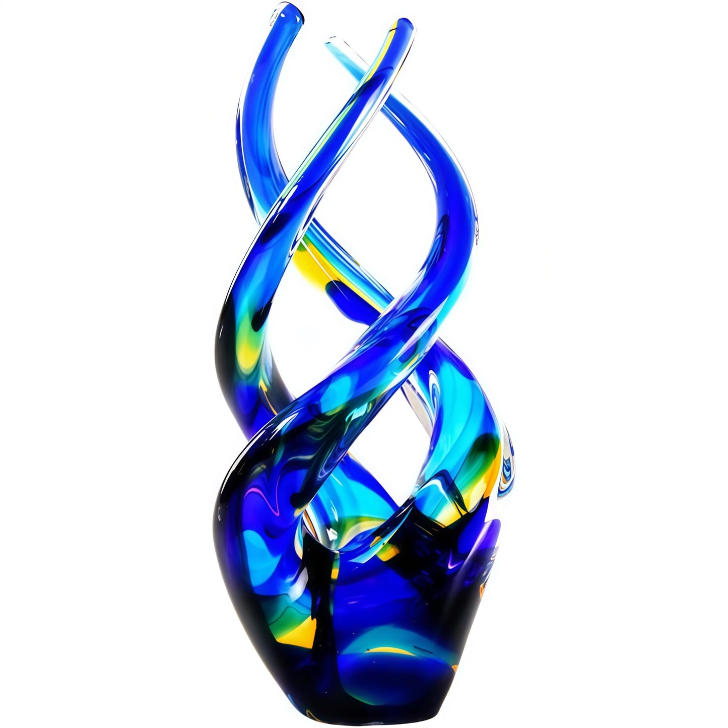 Mysphex Hand Blown Glass Decor - Cobalt Blue Glass Sculpture - Ocean Theme Spiral Kinetic Figurine, Light Reactive Gradient Decor for Home Office Garden, Ideal Gift for All Occasions