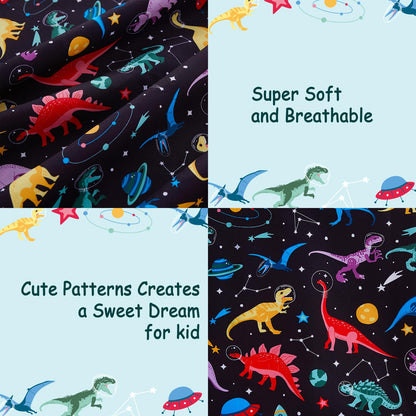 lasoftan Kids Sheet Set Twin Size, Twin Sheet Set with Space Dinosaur Pattern，Breathable Silky Soft Microfiber Kids Fitted Sheet