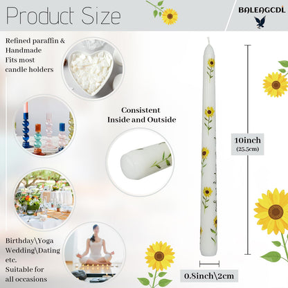 Cream Floral Sunflower Taper Candles - 10 Inch Handmade Drip Candles, Set of 2 for Wedding Holiday Decor & Gifts