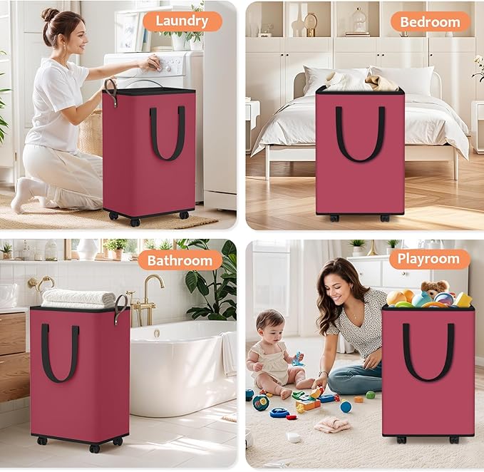 Laundry Basket with Wheels, Collapsible Laundry Baskets, Laundry Hamper with