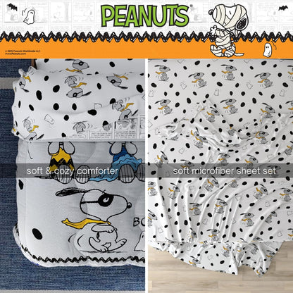Peanuts Halloween Queen Bed Set – Super Soft & Cozy 5 Piece Reversible Comforter and Sheet Set Featuring Snoopy & Charlie Brown, (Official Peanuts® Product) by Franco