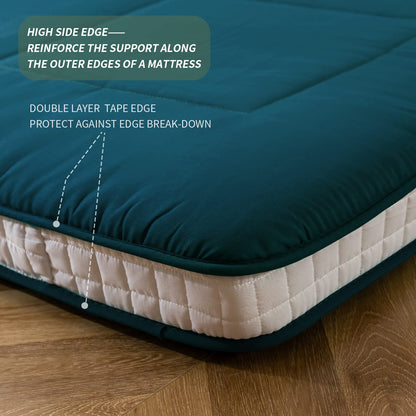 MAXYOYO Futon Mattress, Padded Japanese Floor Mattress Quilted Mattress Topper, Extra Thick Folding Sleeping Pad Breathable Floor Lounger Guest Couch for Camping, Bluestone, Queen