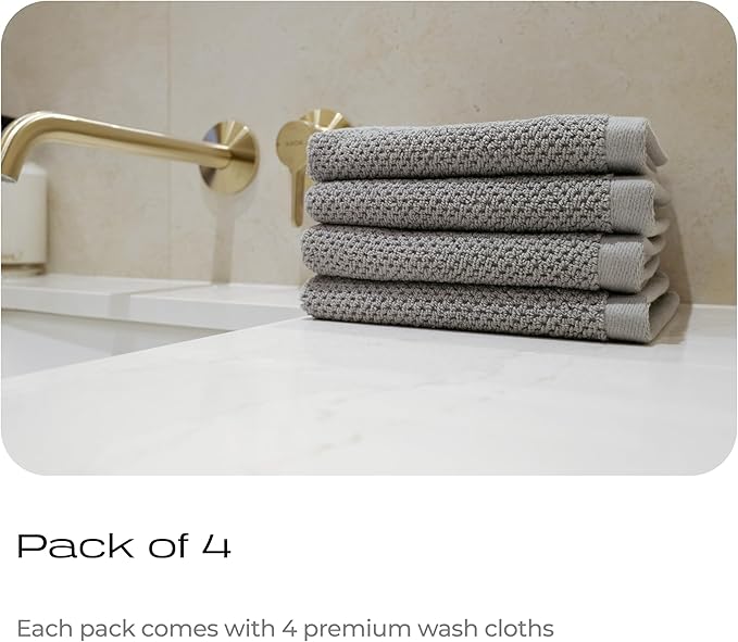 Luxury Silver-Infused Gray Washcloths 4-Pack, 12.9"x12.9"
