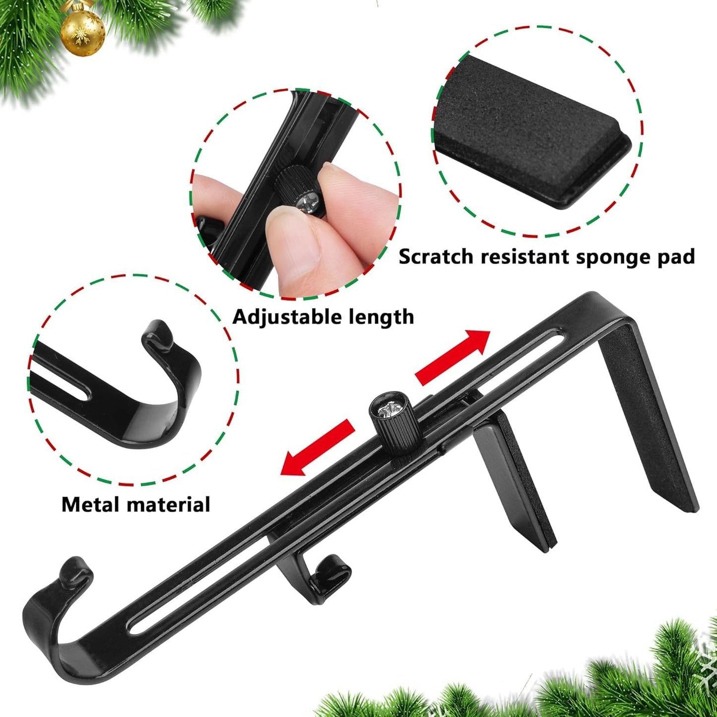 Garland Hanger and Stocking Mantel Holders, 4 PCS Christmas Stocking Holders for Mantle-Adjustable Christmas Metal Hooks Garland Hanger for Hanging Stocking Garland Balls Fireplace Decoration Supplies