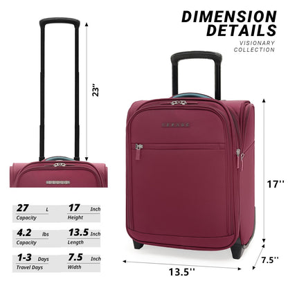 VERAGE Carry On Underseat Luggage with 2 Wheels & USB Port, 16 Inch Wheeled Spinner Bag Carry-on Luggages for Airlines, Lightweight Suitcase Men Women, Pilots and Crew (Upgrade-16-Inch)