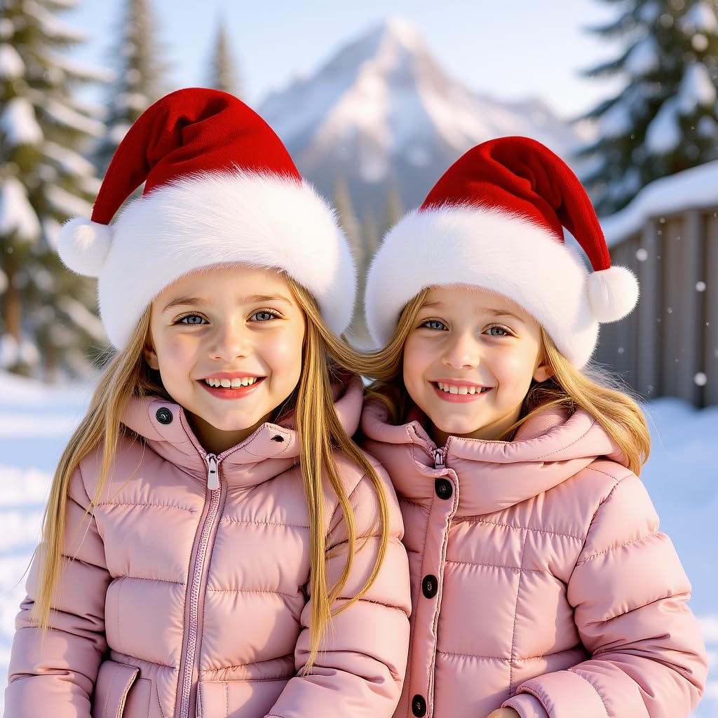 Haomaomao Santa Hat for Kids Christmas Hats Red Double Thicken Velvet Warm Comfort Holiday Unisex Xmas Hat for New Year Festive Festival Party