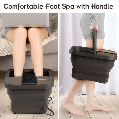 Beinilai Collapsible Foot Spa,Foot Bath with Heat and Massage and Bubble Jets,Foot Soak Tub with Six Non Motorized Rollers,Acupressure Massage Points,Red Light and Removable Pumice Stone