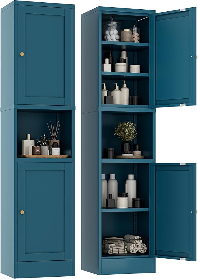 YAUWOH 2-Door Metal Storage Cabinet, Tall Slim Pantry Organizer